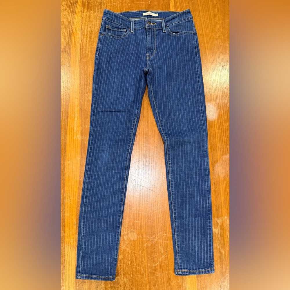 Women’s Skinny Pinstripe Jeans in Dark Blue